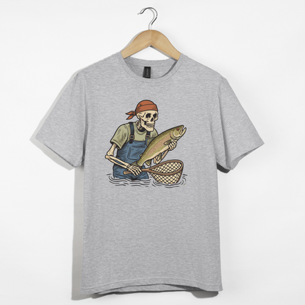 Skeleton with Trout Fly Fishing T-Shirt