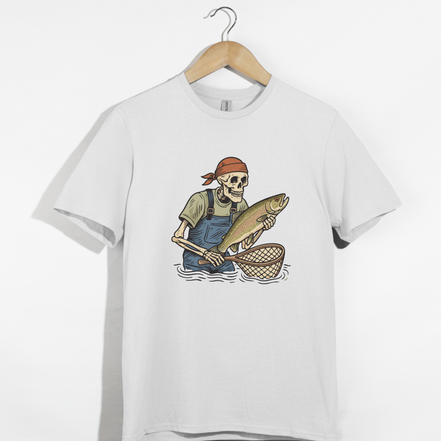 Skeleton with Trout Fly Fishing T-Shirt