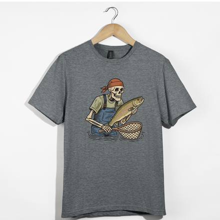 Skeleton with Trout Fly Fishing T-Shirt