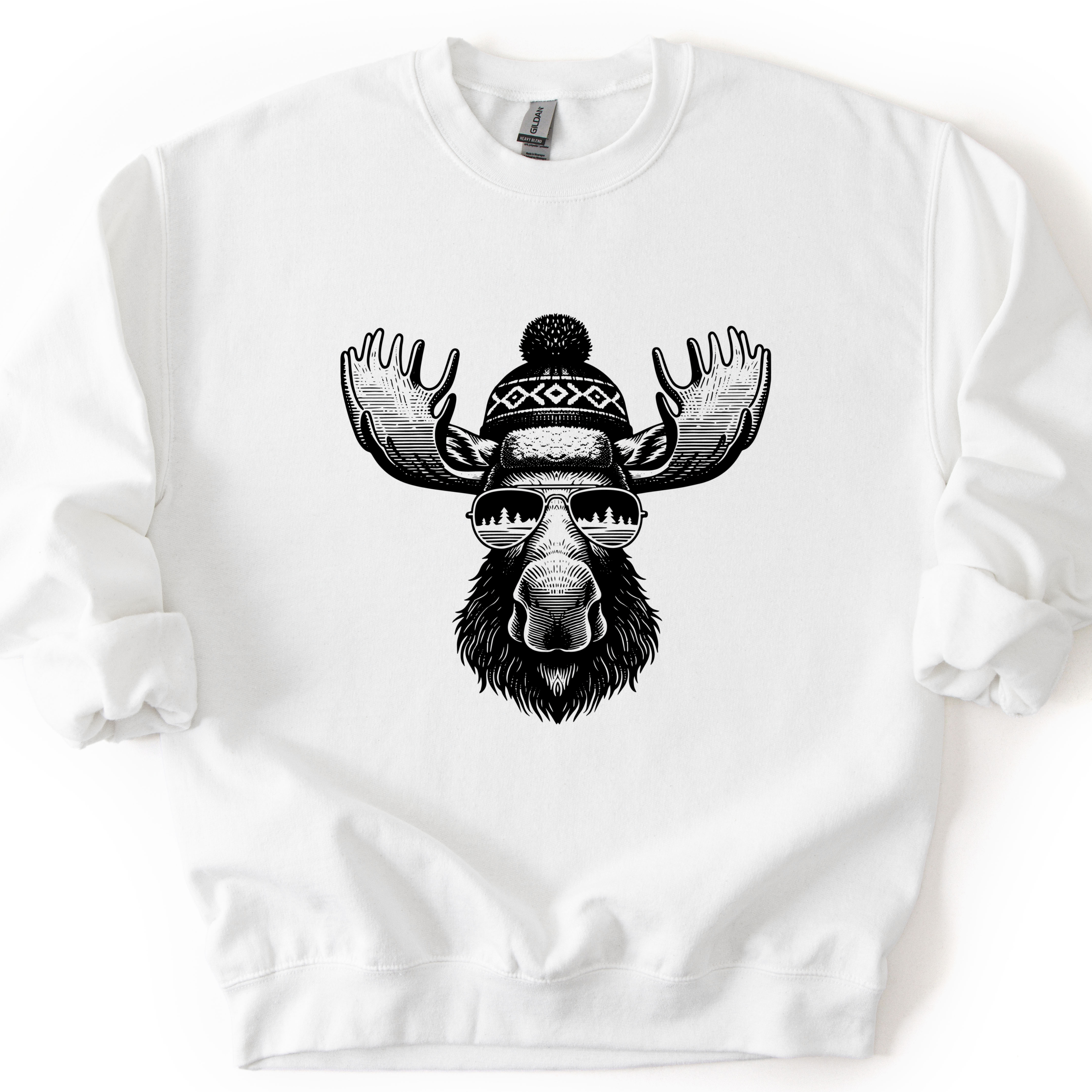 Moose with Sunglasses Sweatshirt - Mountain Theme Crewneck