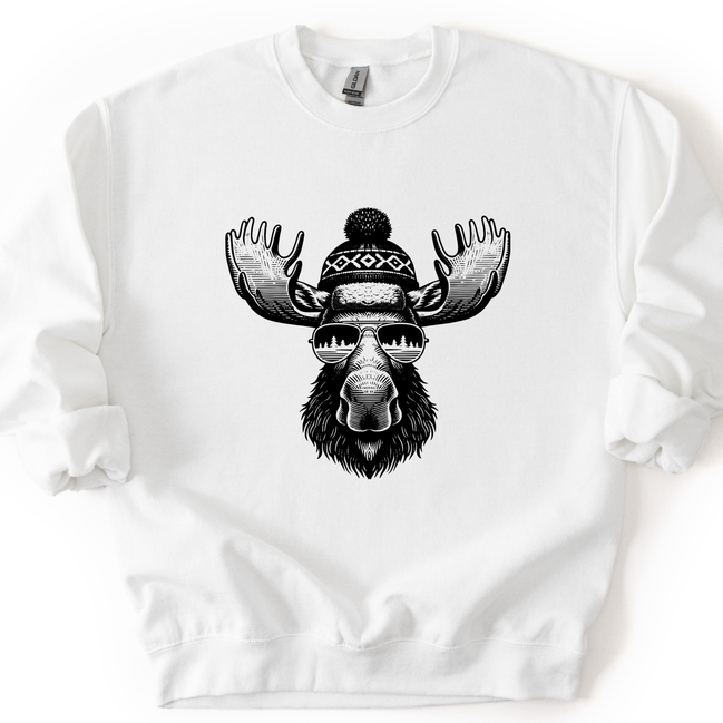 Moose with Sunglasses Sweatshirt - Mountain Theme Crewneck
