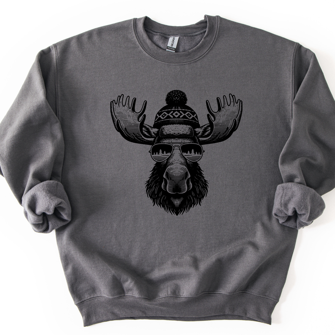 Moose with Sunglasses Sweatshirt - Mountain Theme Crewneck