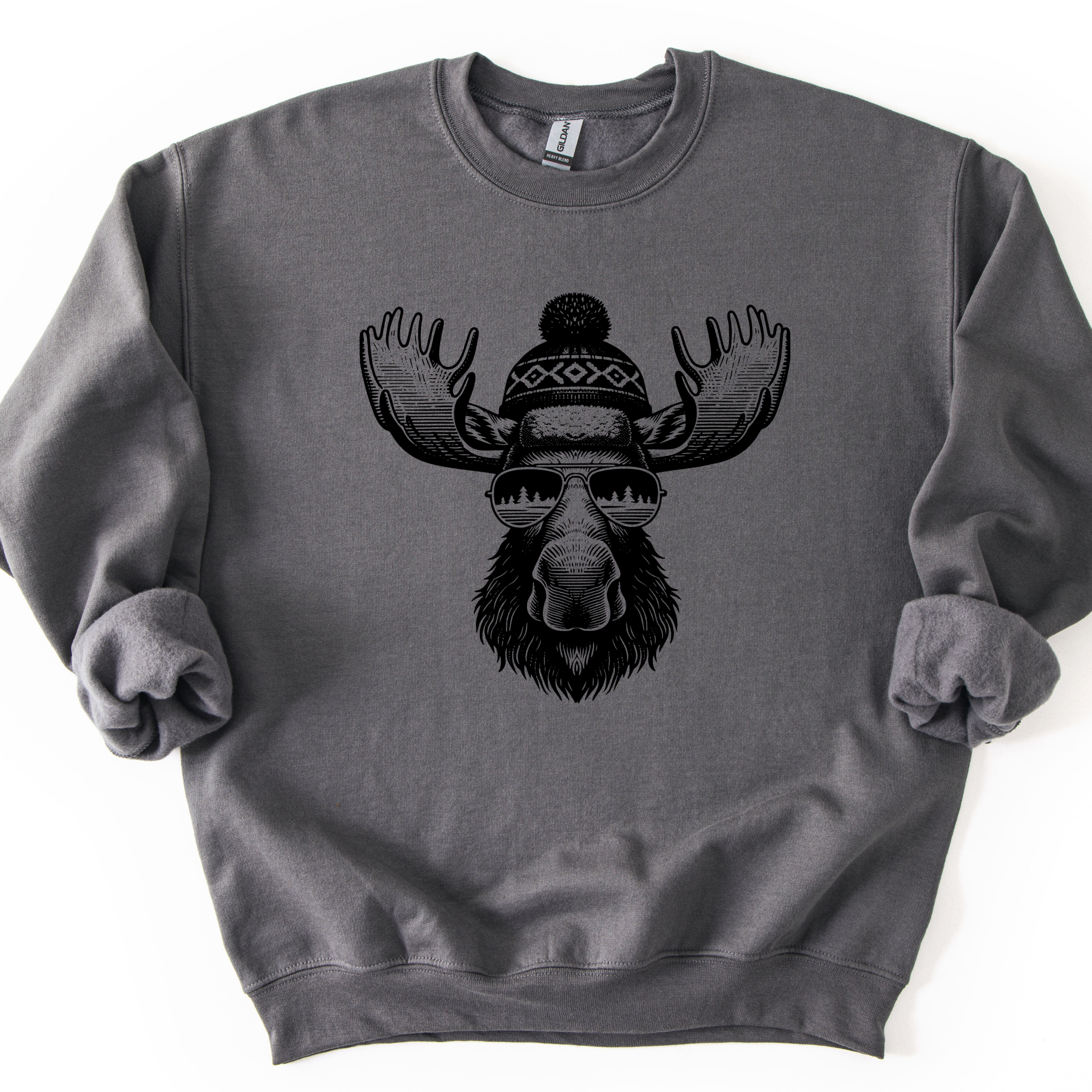 Moose with Sunglasses Sweatshirt - Mountain Theme Crewneck
