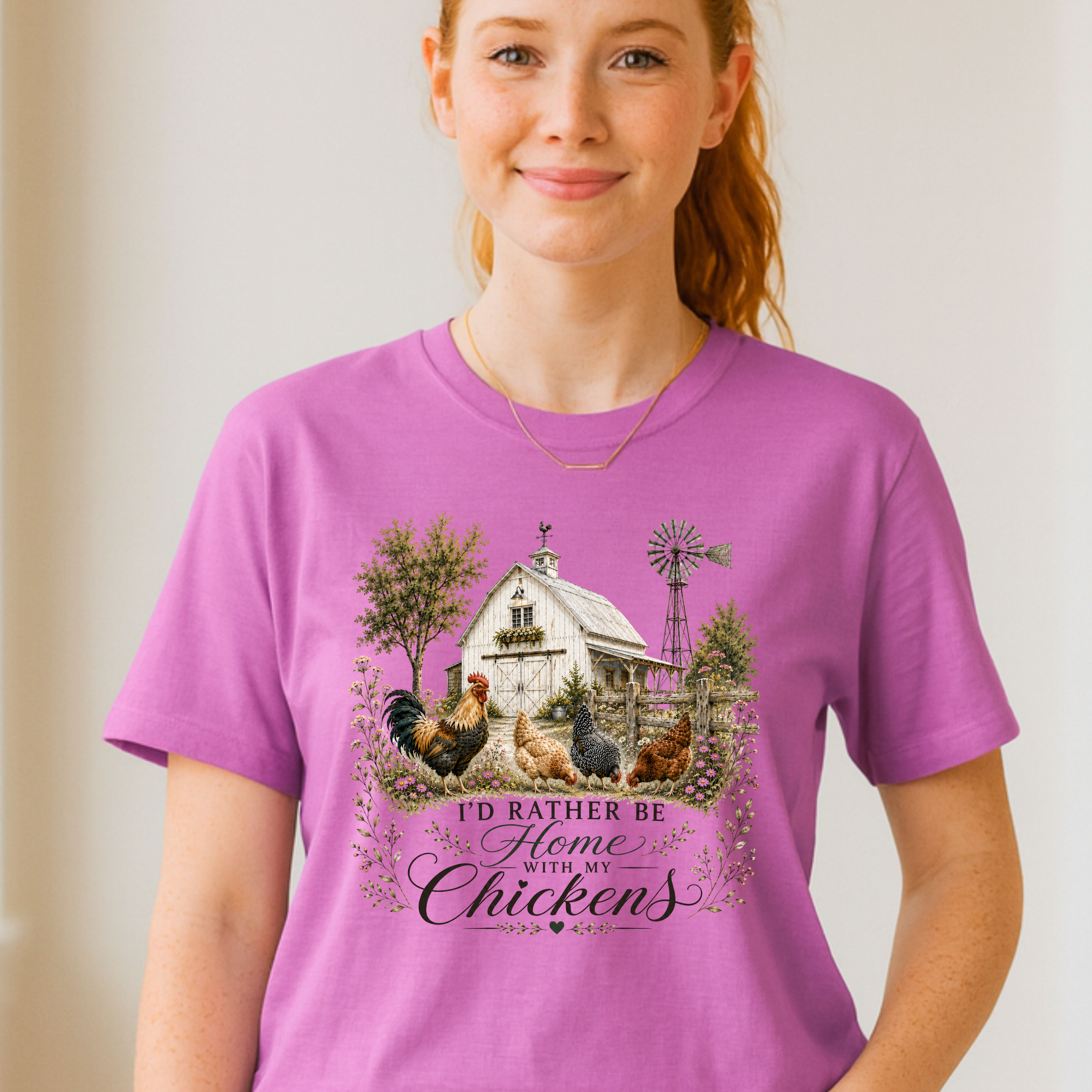 I’d Rather Be Home With My Chickens T-Shirt - Funny Chicken Lover Gift