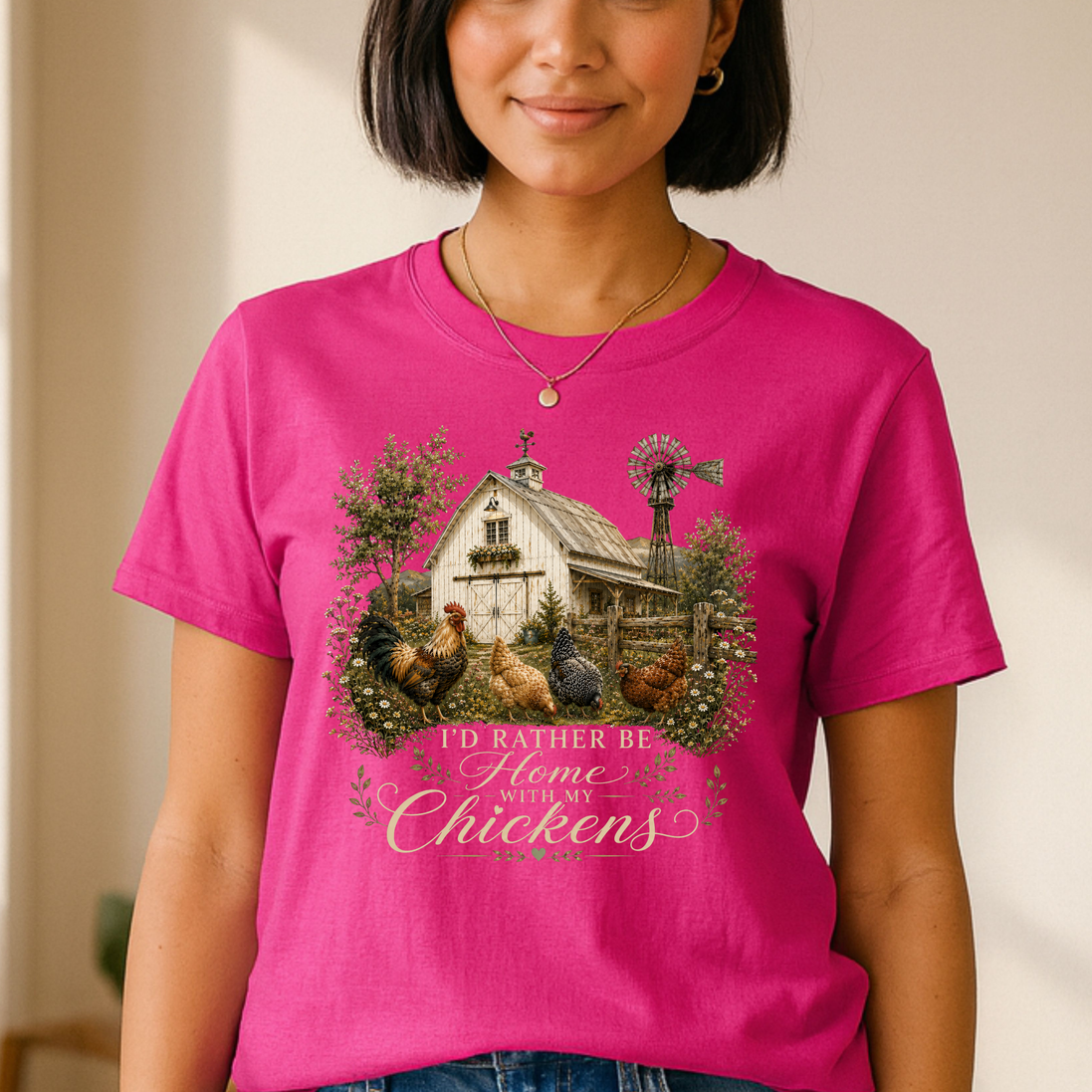 I’d Rather Be Home With My Chickens T-Shirt - Funny Chicken Lover Gift