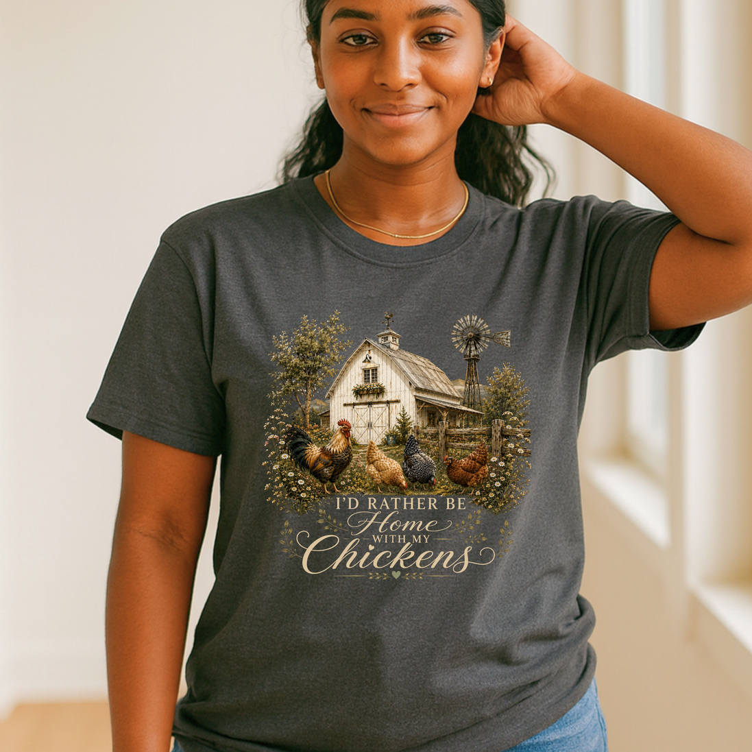 I’d Rather Be Home With My Chickens T-Shirt - Funny Chicken Lover Gift