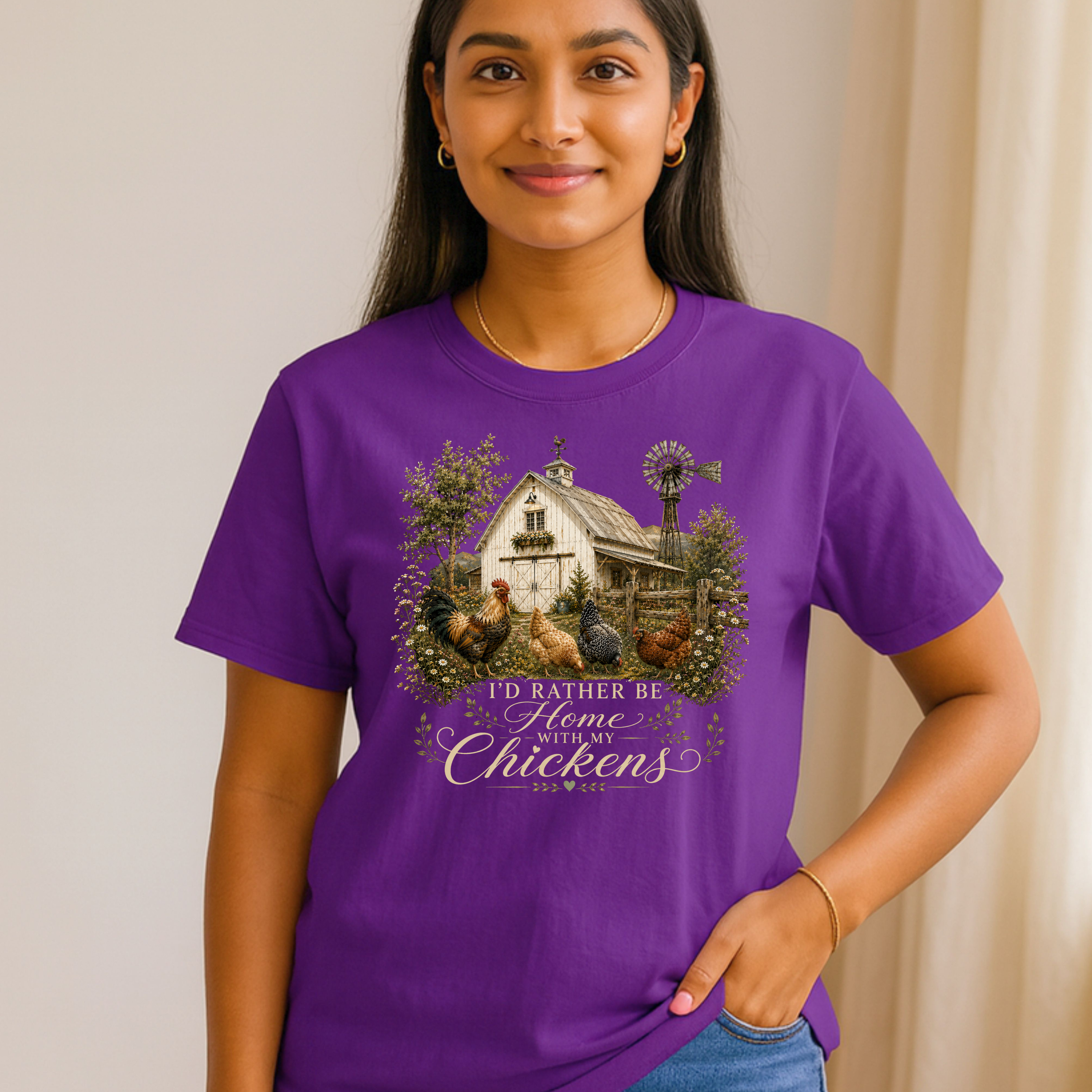 I’d Rather Be Home With My Chickens T-Shirt - Funny Chicken Lover Gift