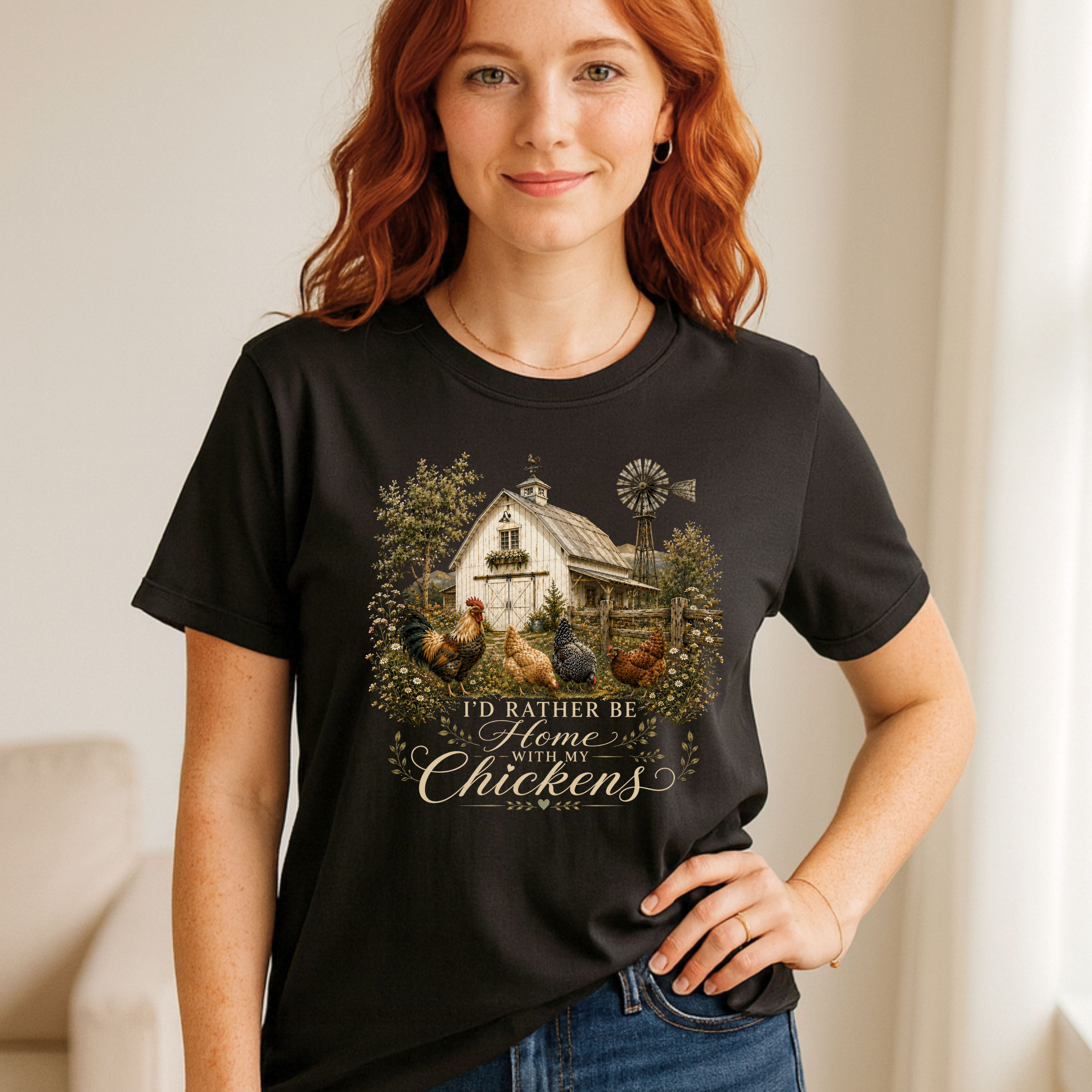 I’d Rather Be Home With My Chickens T-Shirt - Funny Chicken Lover Gift