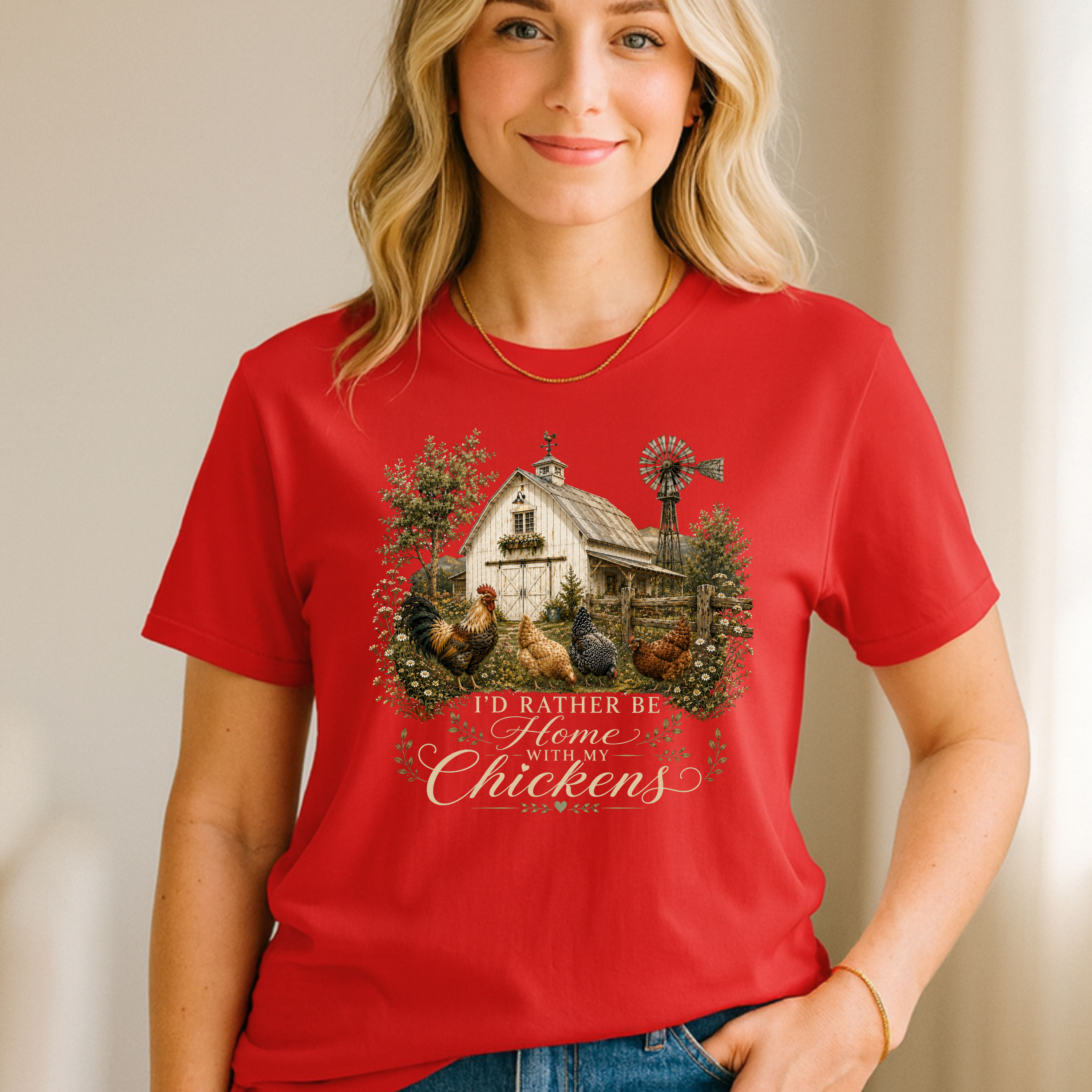 I’d Rather Be Home With My Chickens T-Shirt - Funny Chicken Lover Gift