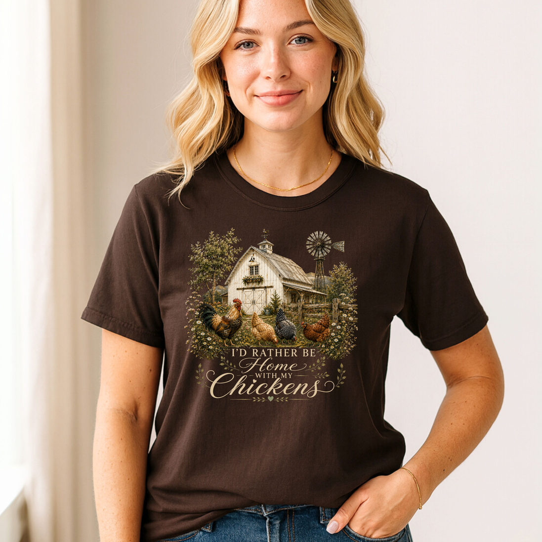 I’d Rather Be Home With My Chickens T-Shirt - Funny Chicken Lover Gift