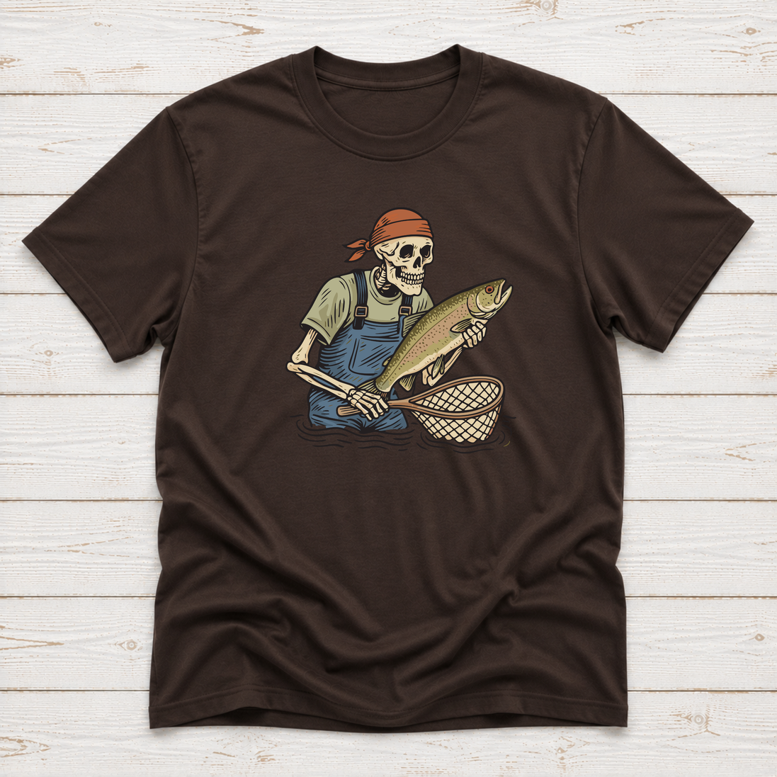 Skeleton with Trout Fly Fishing T-Shirt & Sweatshirt
