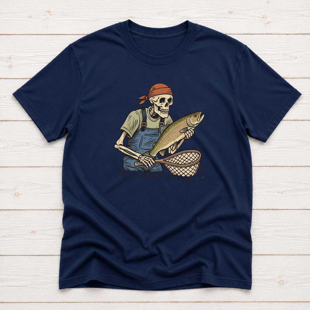 Skeleton with Trout Fly Fishing T-Shirt & Sweatshirt