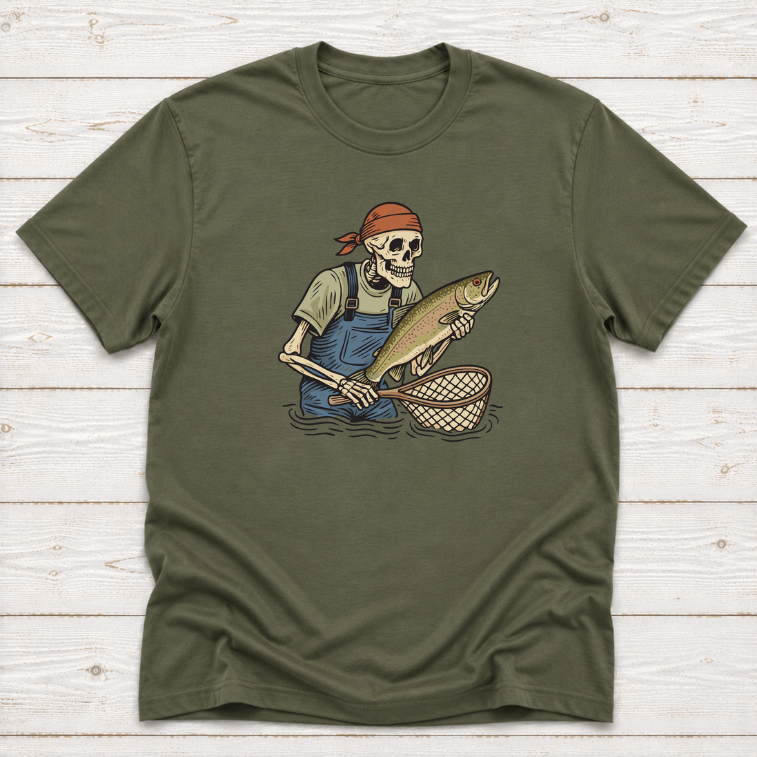 Skeleton with Trout Fly Fishing T-Shirt & Sweatshirt