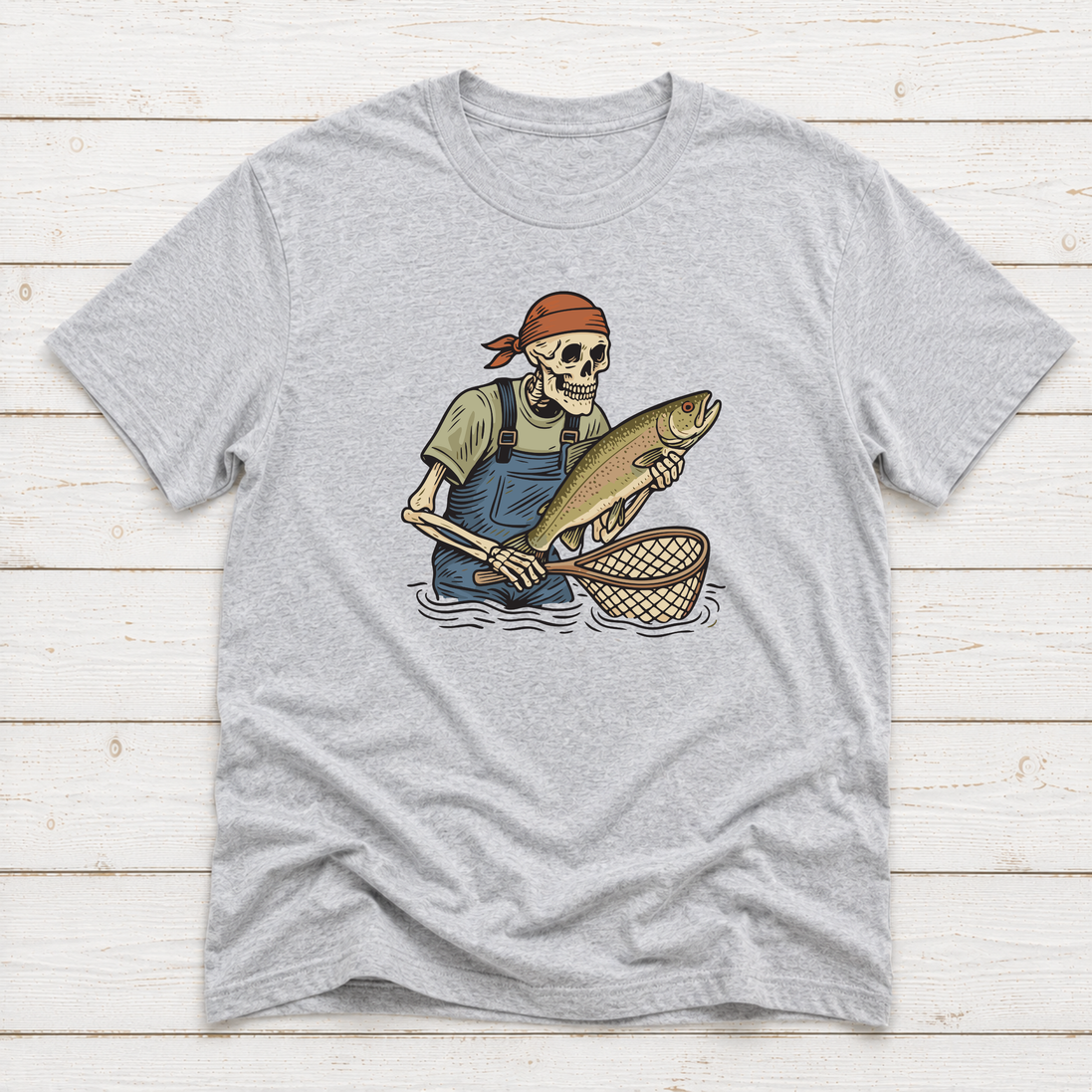 Skeleton with Trout Fly Fishing T-Shirt & Sweatshirt