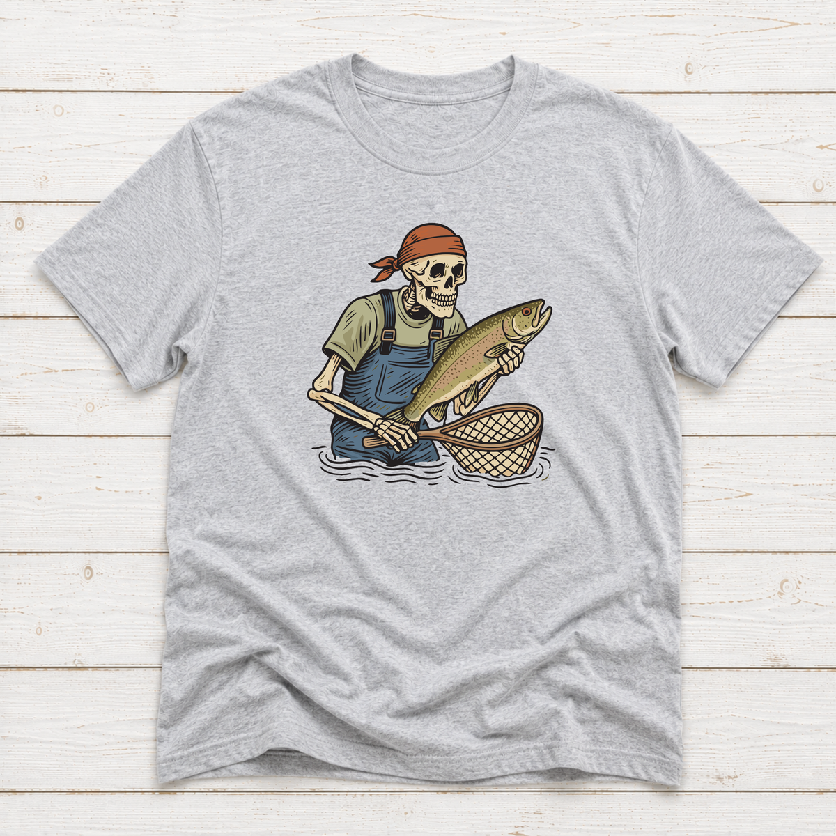 Skeleton with Trout Fly Fishing T-Shirt & Sweatshirt