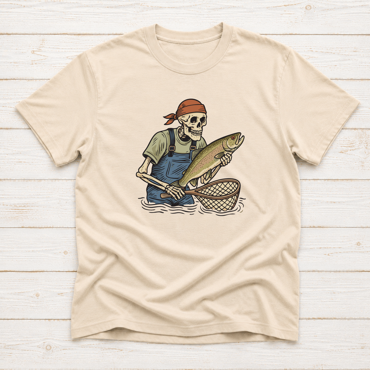 Skeleton with Trout Fly Fishing T-Shirt & Sweatshirt