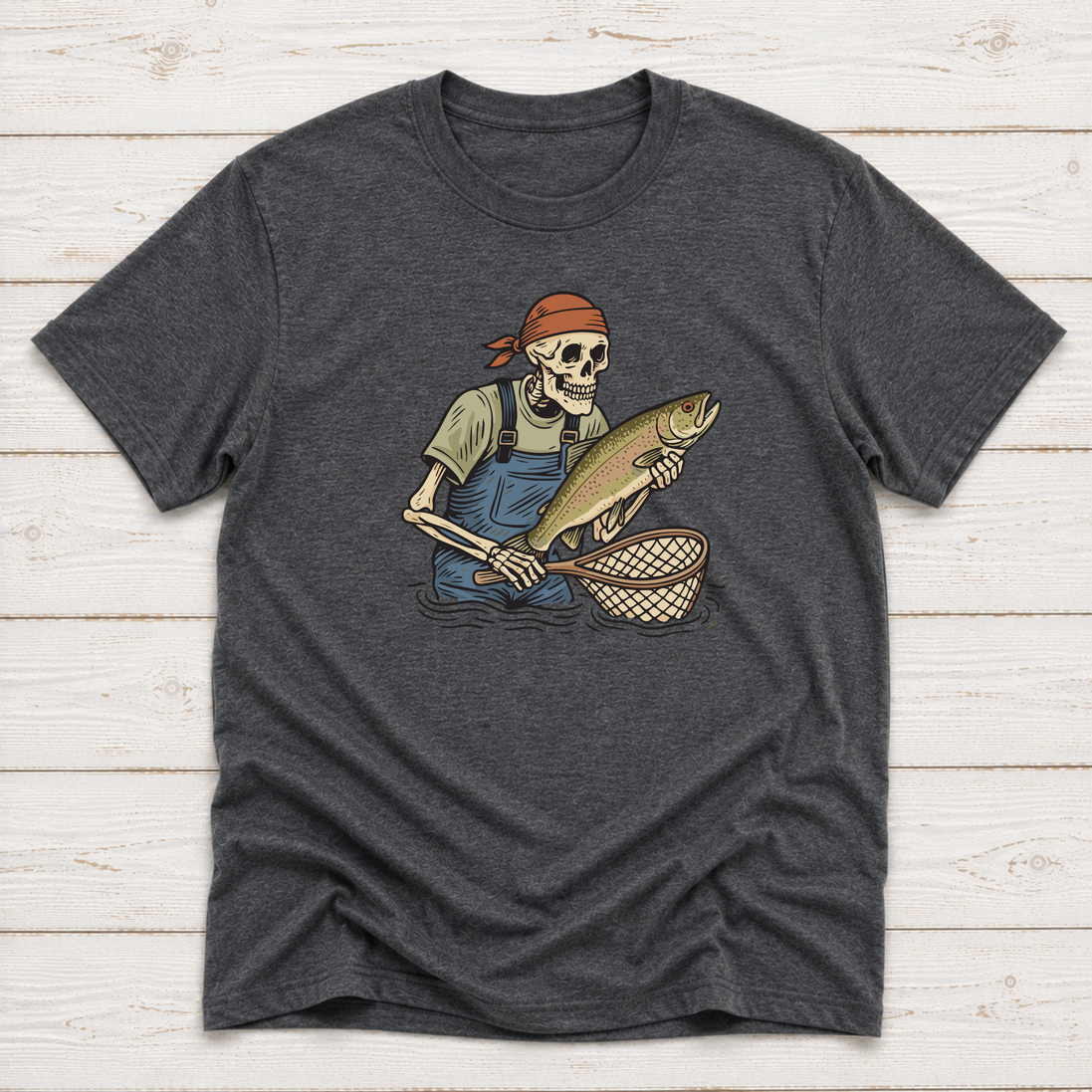 Skeleton with Trout Fly Fishing T-Shirt & Sweatshirt