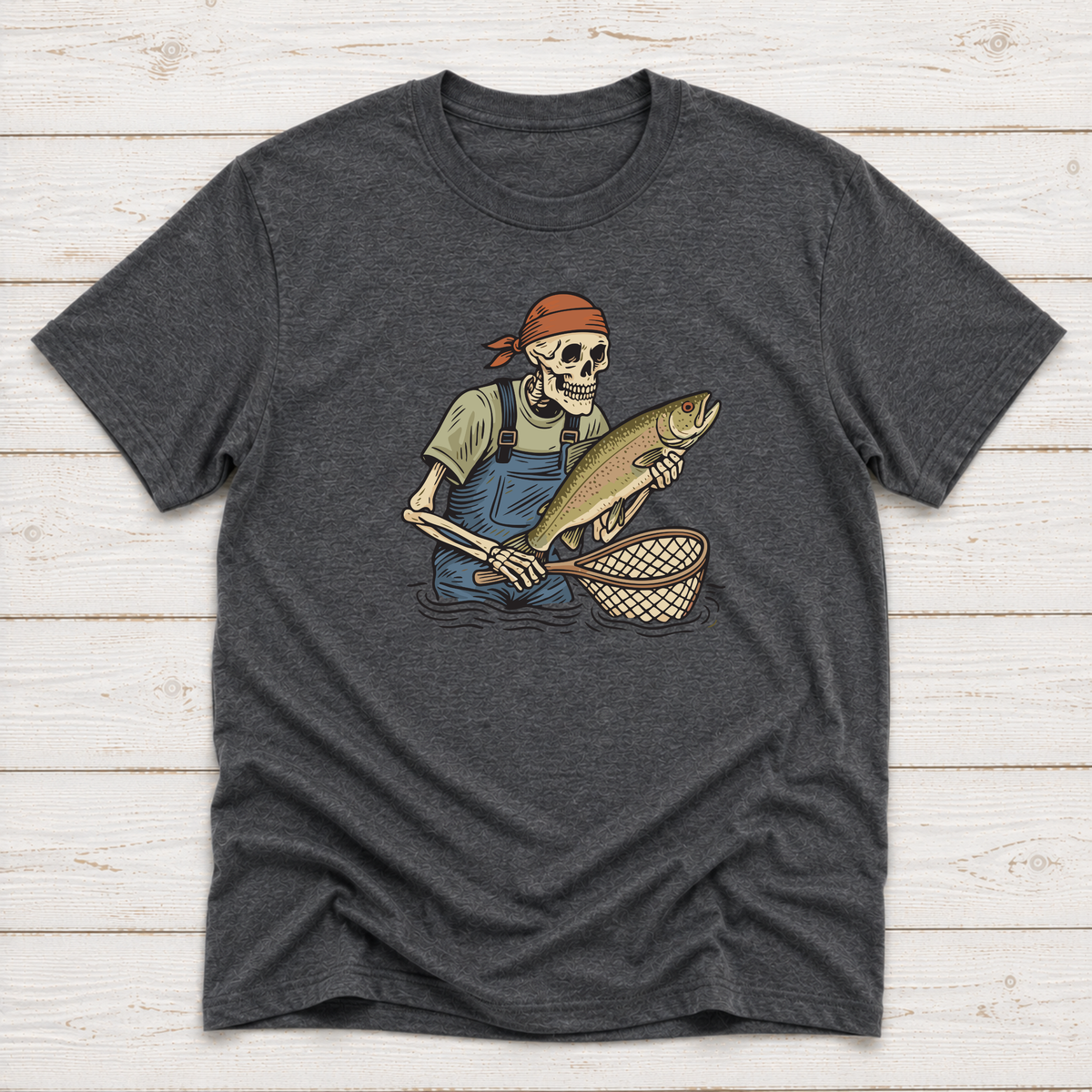 Skeleton with Trout Fly Fishing T-Shirt & Sweatshirt