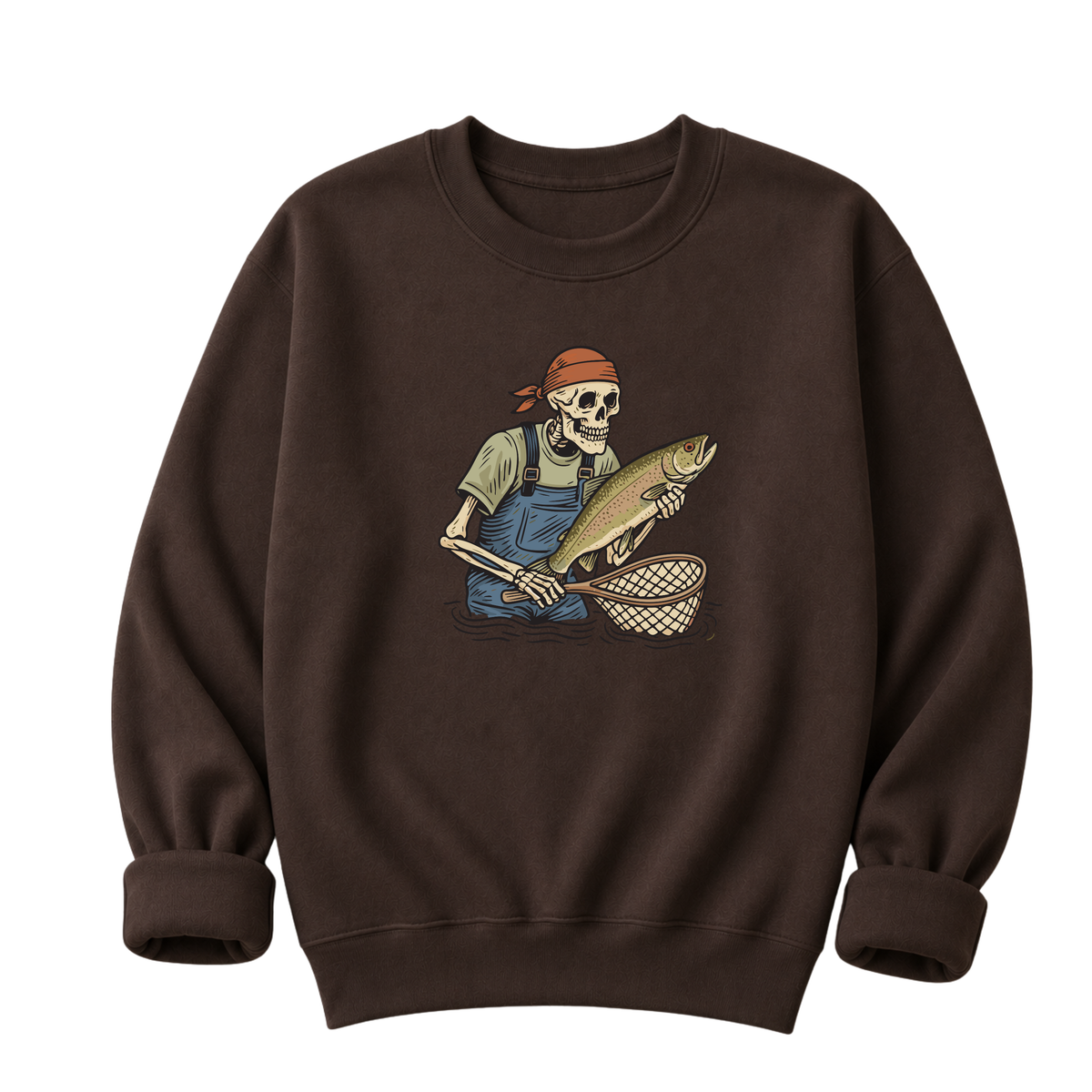 Skeleton with Trout Fly Fishing T-Shirt & Sweatshirt