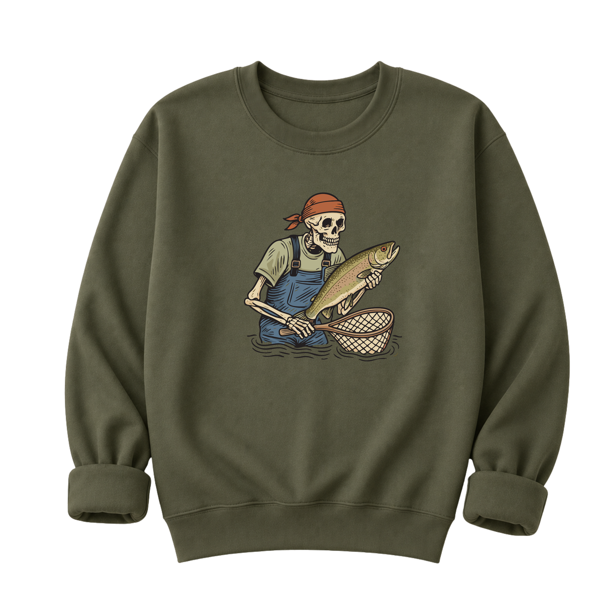 Skeleton with Trout Fly Fishing T-Shirt & Sweatshirt