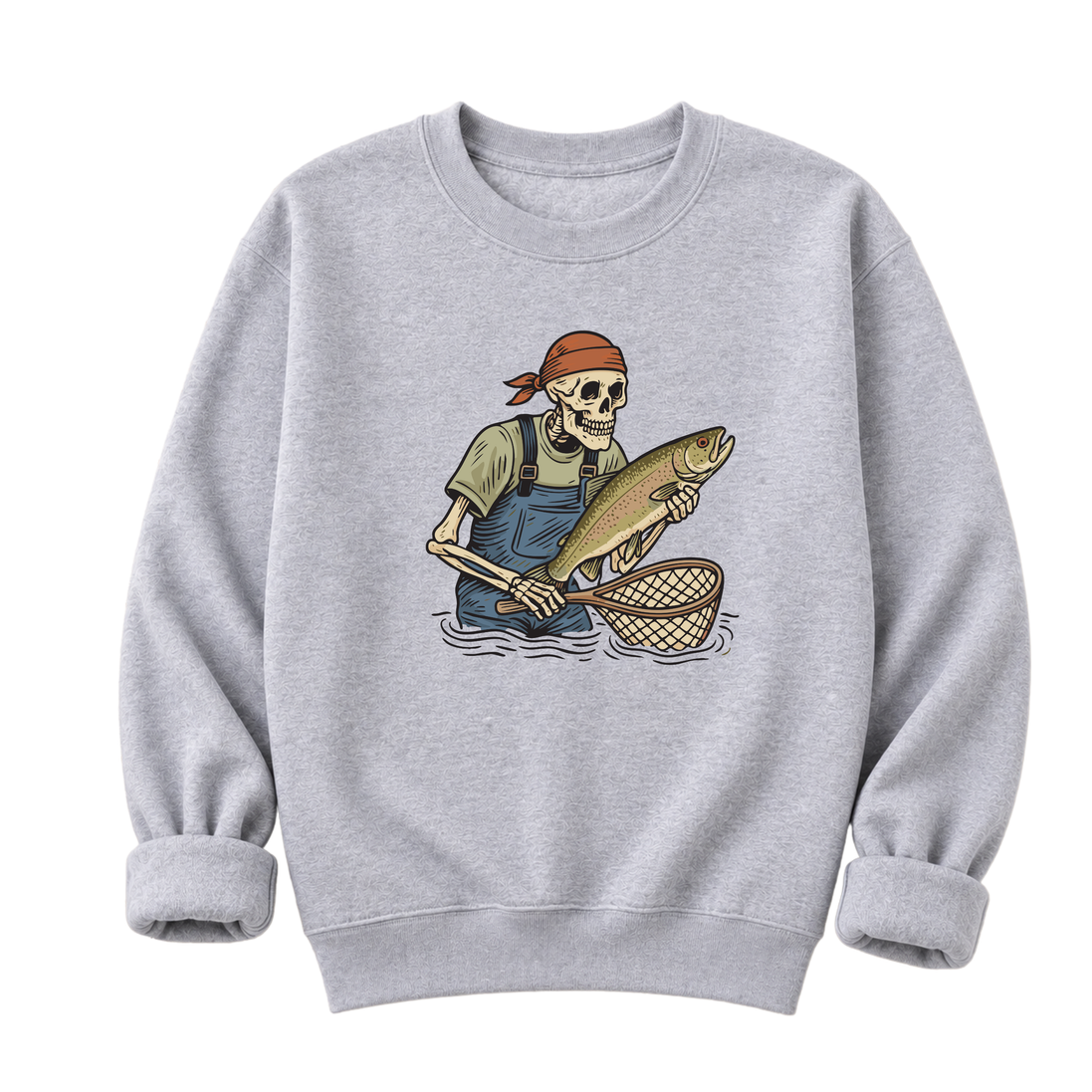 Skeleton with Trout Fly Fishing T-Shirt & Sweatshirt