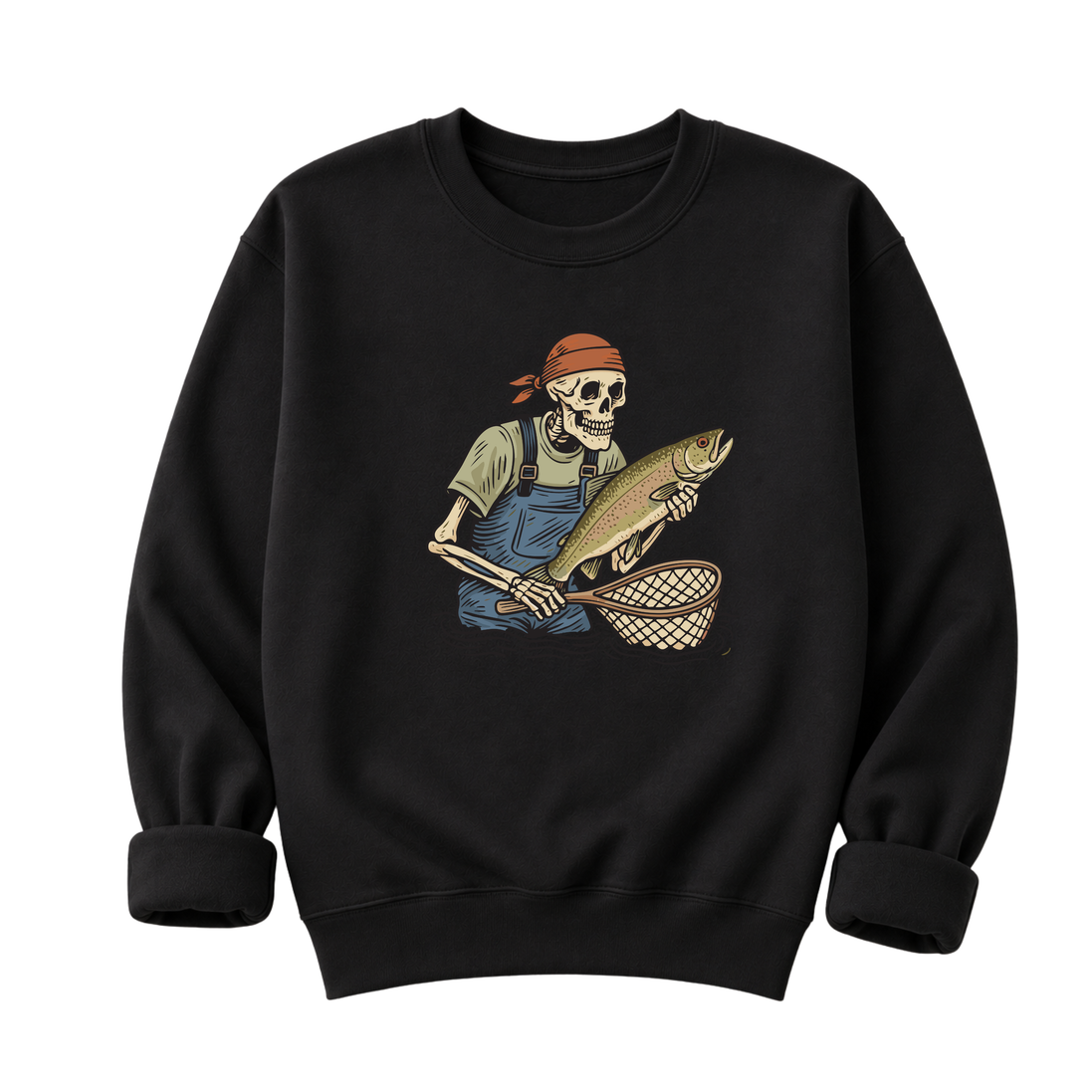 Skeleton with Trout Fly Fishing T-Shirt & Sweatshirt