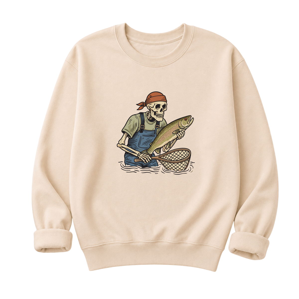 Skeleton with Trout Fly Fishing T-Shirt & Sweatshirt