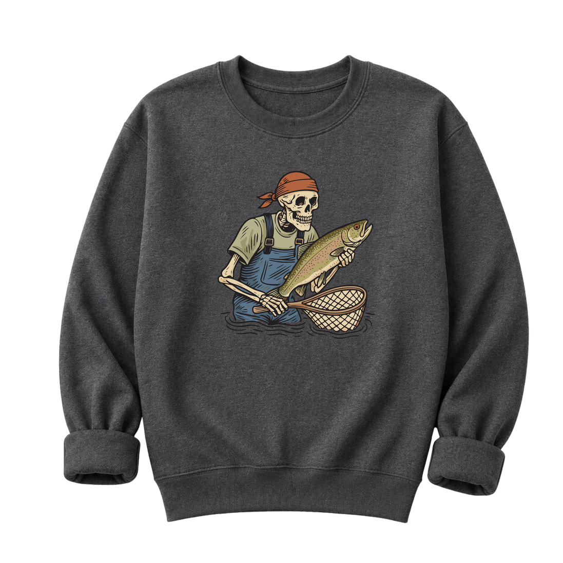 Skeleton with Trout Fly Fishing T-Shirt & Sweatshirt