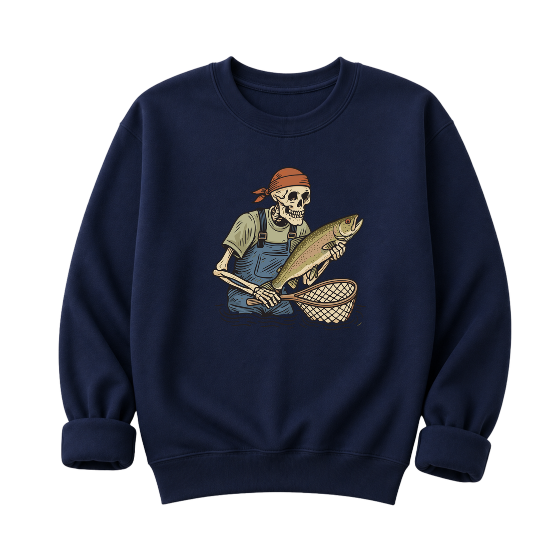 Skeleton with Trout Fly Fishing T-Shirt & Sweatshirt