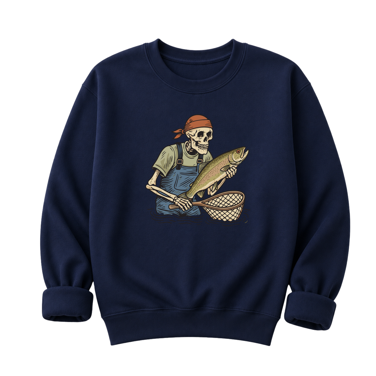 Skeleton with Trout Fly Fishing T-Shirt & Sweatshirt