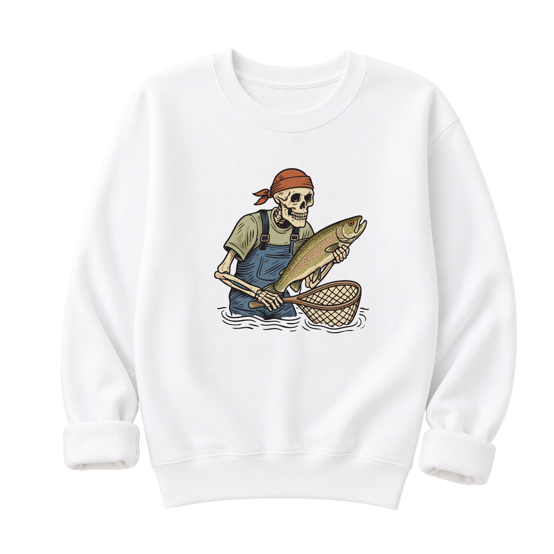 Skeleton with Trout Fly Fishing T-Shirt & Sweatshirt