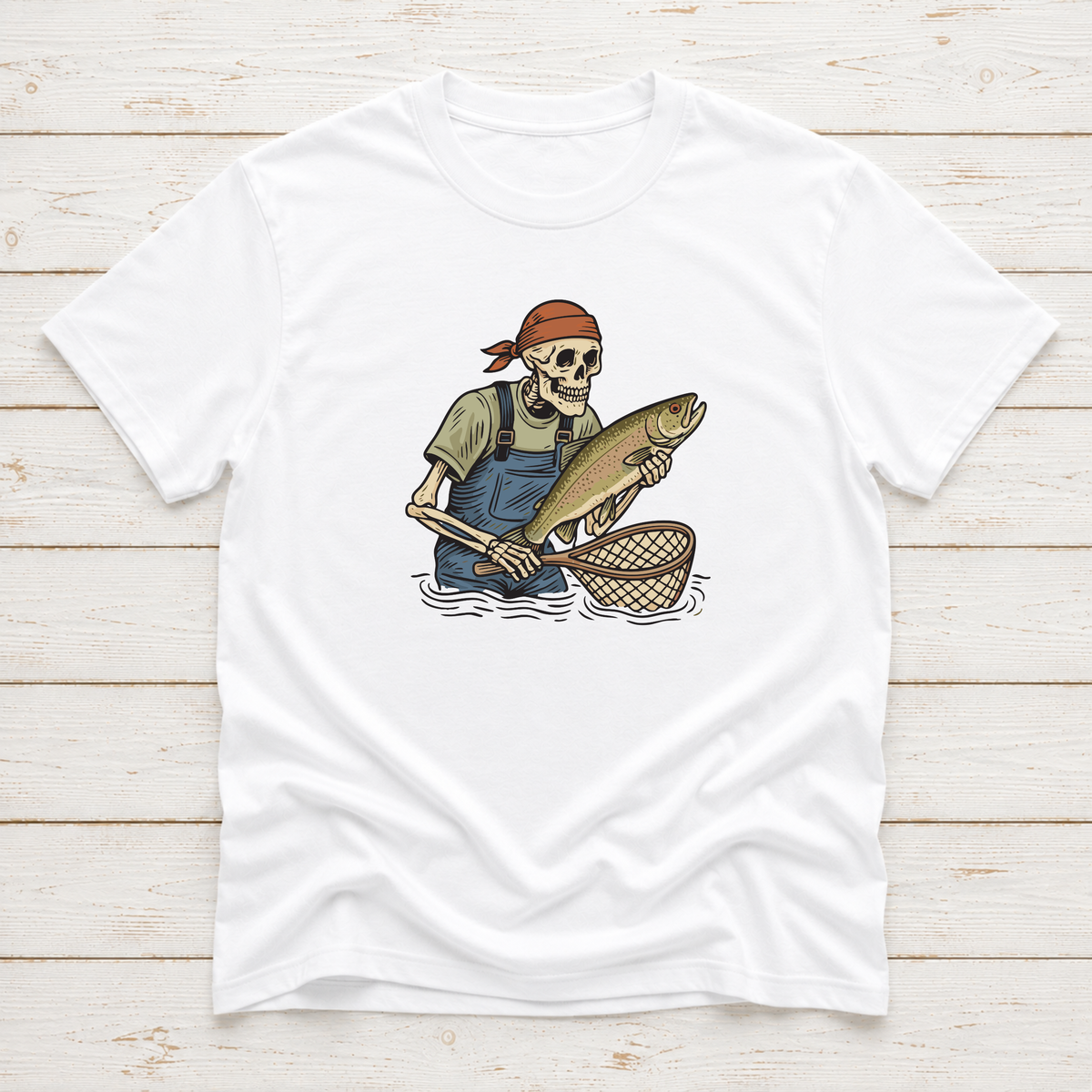 Skeleton with Trout Fly Fishing T-Shirt & Sweatshirt