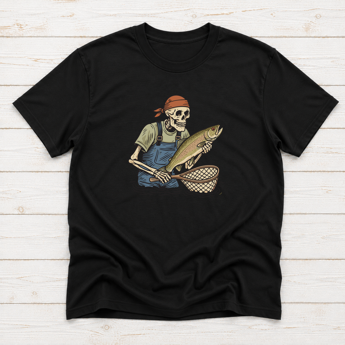 Skeleton with Trout Fly Fishing T-Shirt & Sweatshirt