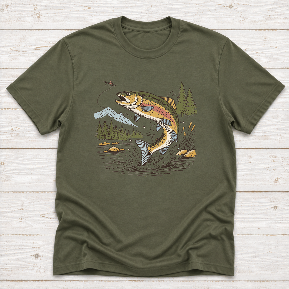 Jumping Trout Fly Fishing T-Shirt or Sweatshirt | Mountain Trout Graphic