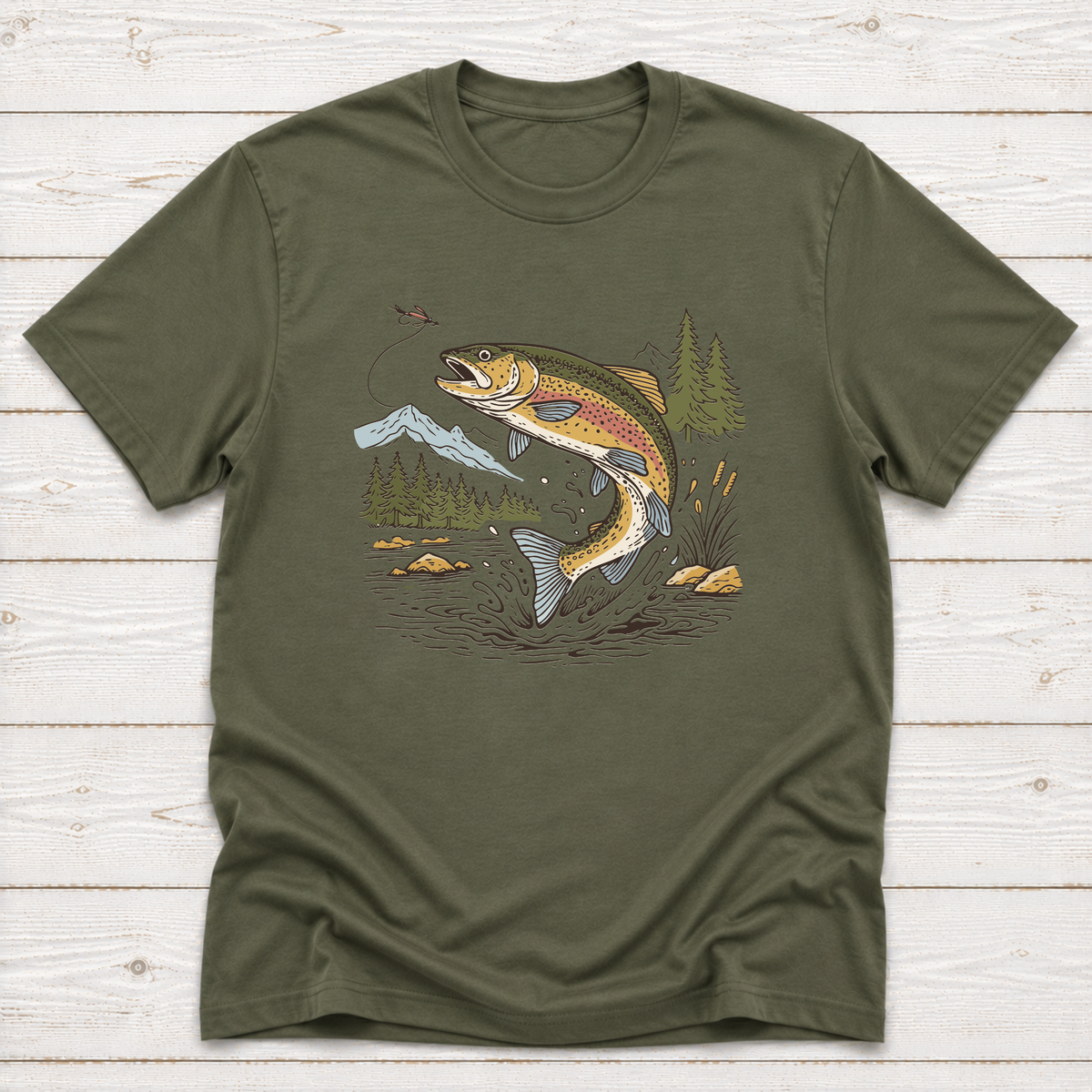 Jumping Trout Fly Fishing T-Shirt or Sweatshirt | Mountain Trout Graphic