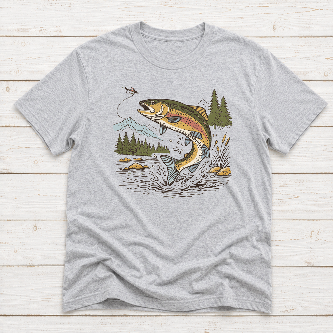 Jumping Trout Fly Fishing T-Shirt or Sweatshirt | Mountain Trout Graphic