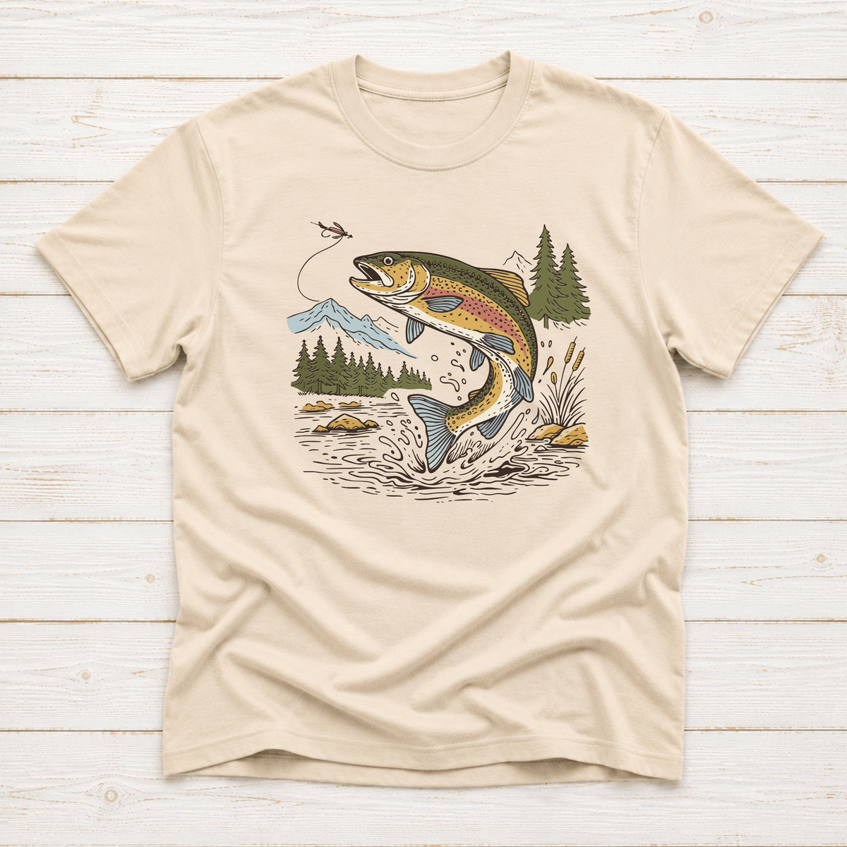 Jumping Trout Fly Fishing T-Shirt or Sweatshirt | Mountain Trout Graphic