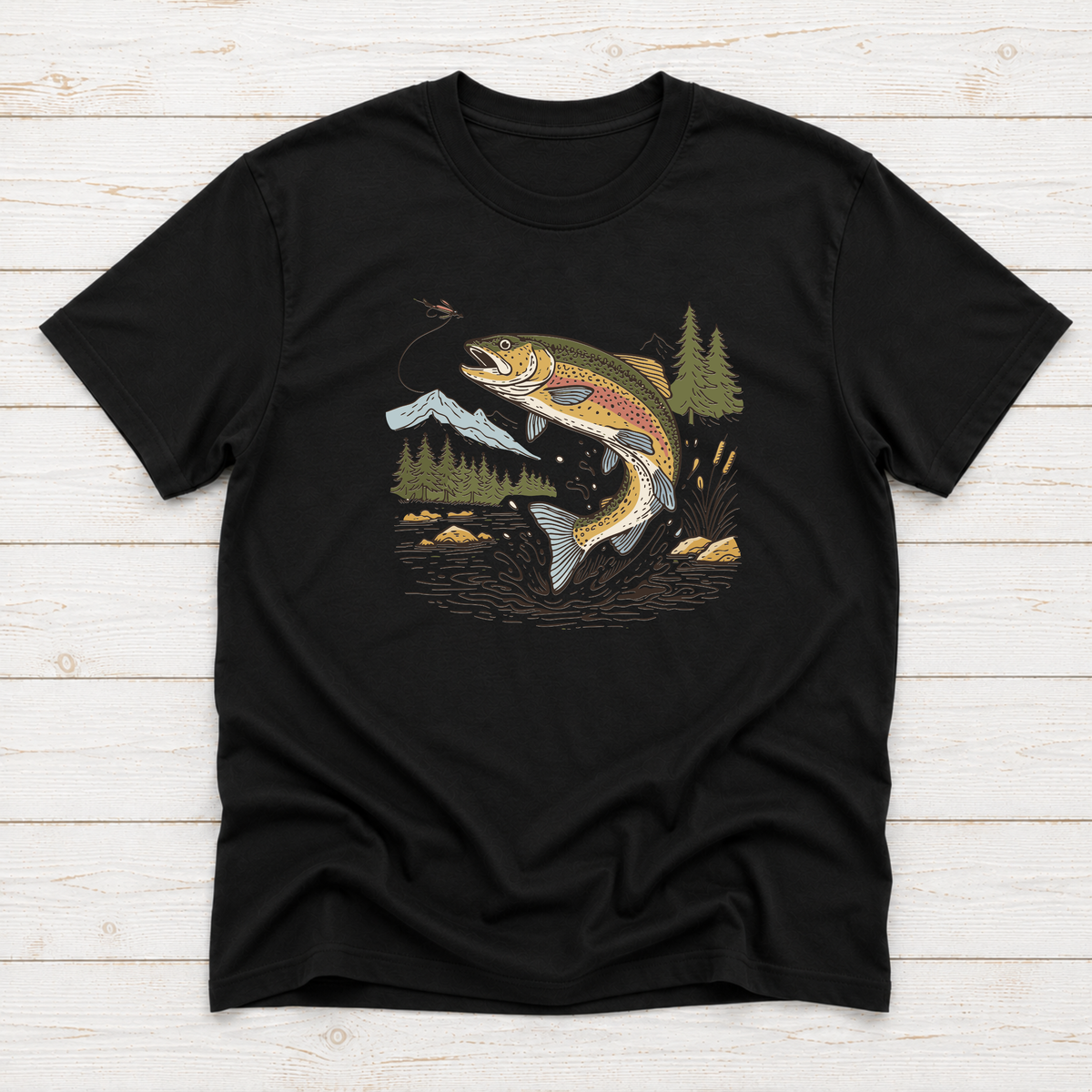 Jumping Trout Fly Fishing T-Shirt or Sweatshirt | Mountain Trout Graphic
