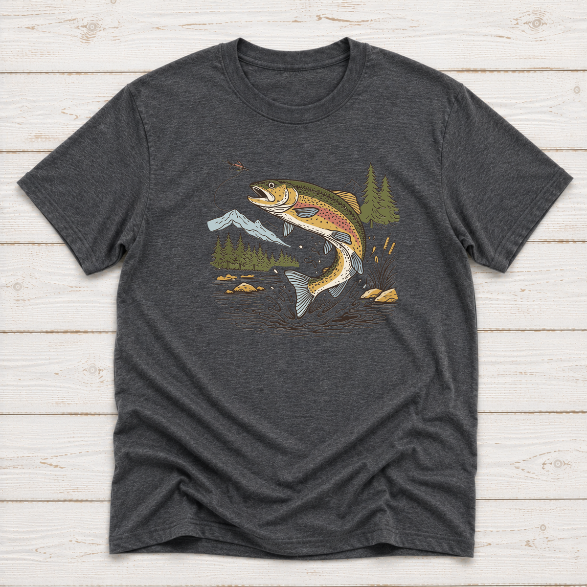 Jumping Trout Fly Fishing T-Shirt or Sweatshirt | Mountain Trout Graphic