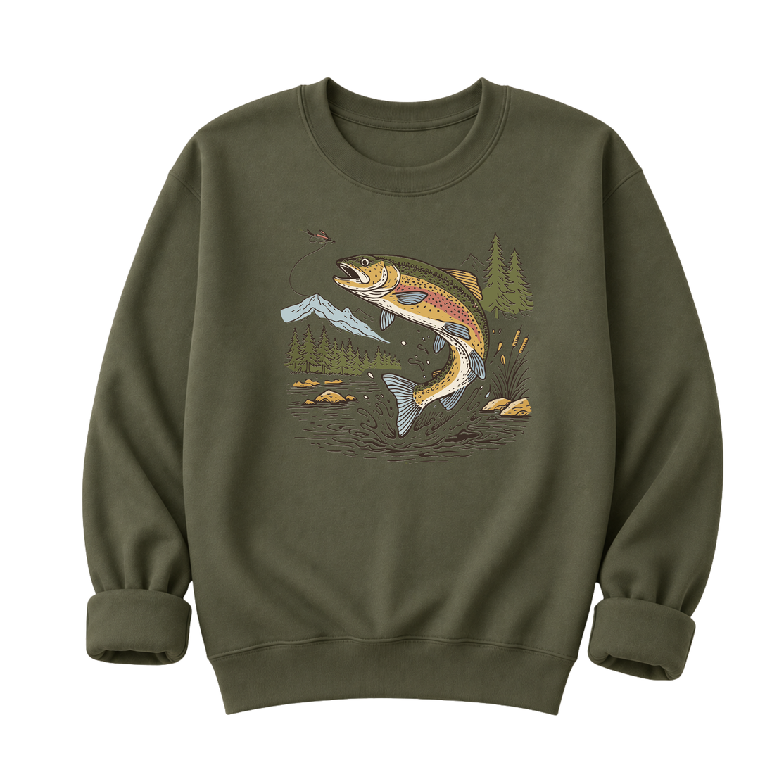 Jumping Trout Fly Fishing T-Shirt or Sweatshirt | Mountain Trout Graphic