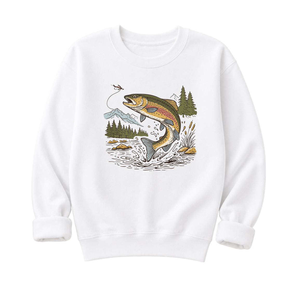 Jumping Trout Fly Fishing T-Shirt or Sweatshirt | Mountain Trout Graphic