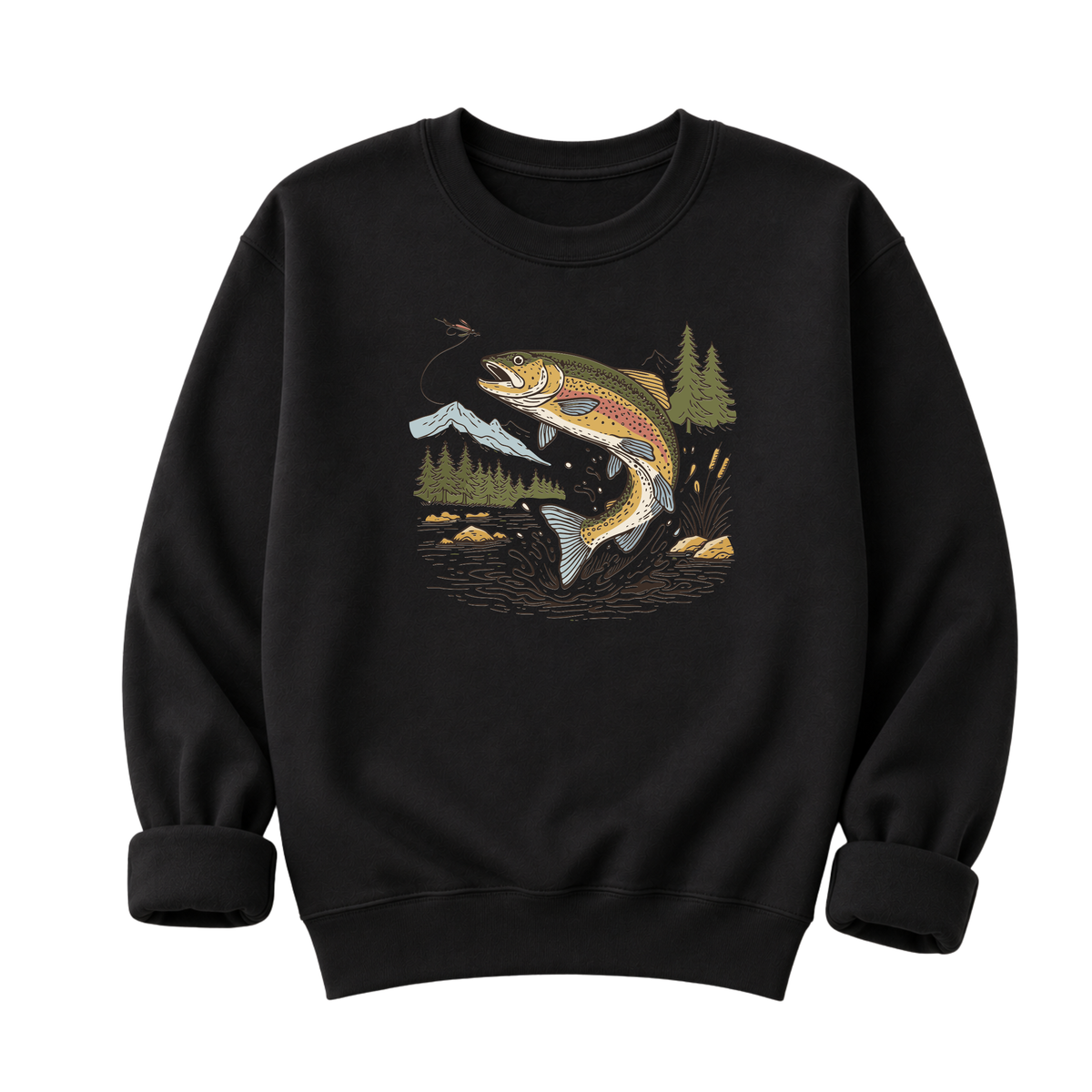 Jumping Trout Fly Fishing T-Shirt or Sweatshirt | Mountain Trout Graphic
