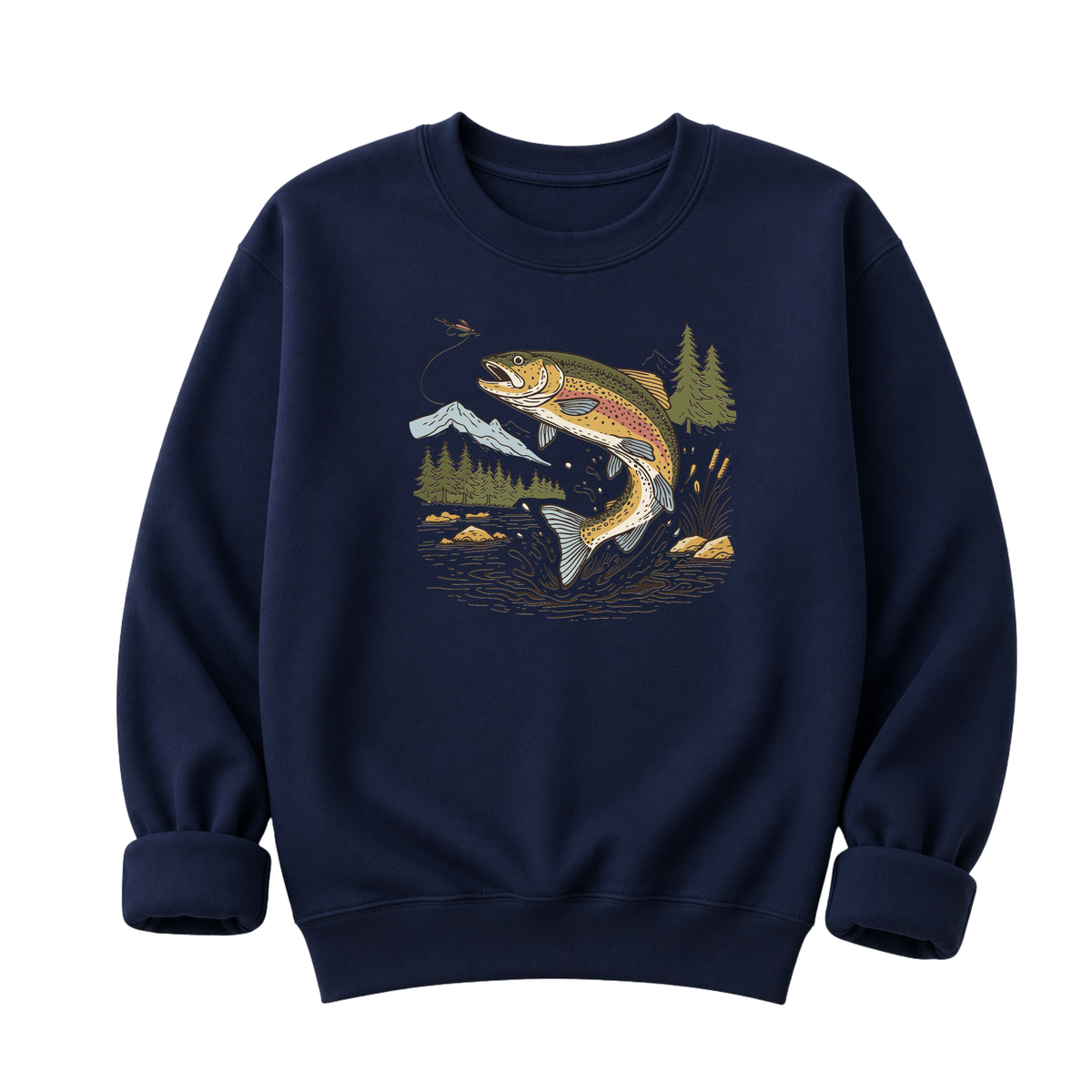 Jumping Trout Fly Fishing T-Shirt or Sweatshirt | Mountain Trout Graphic