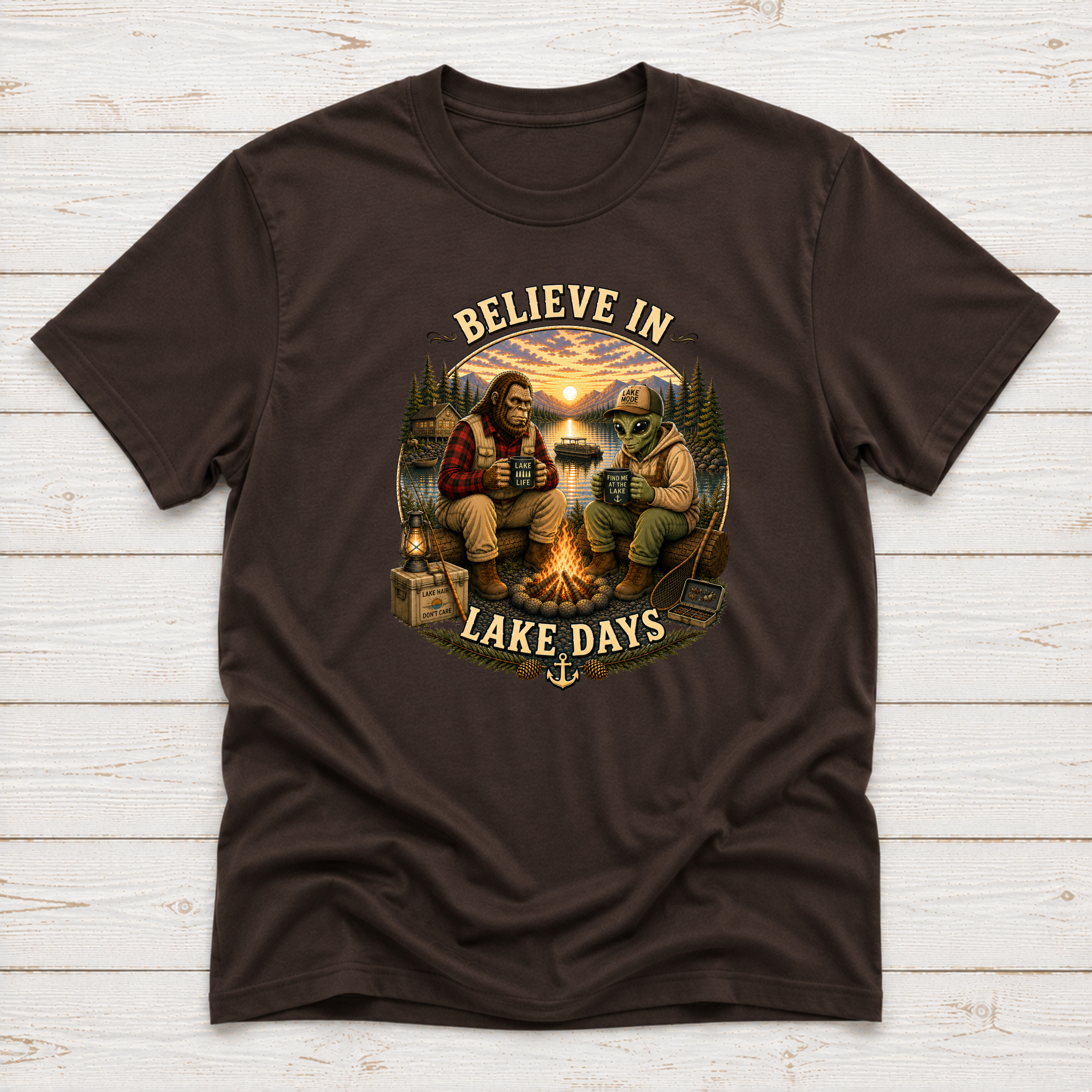 Believe In Lake Days Bigfoot and Yeti Lake Theme T-Shirt or Sweatshirt
