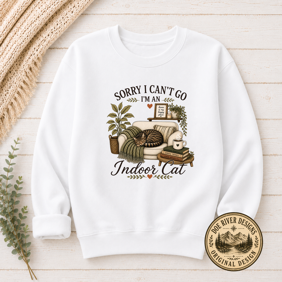 Sorry I Can't Go I'm An Indoor Cat T-Shirt or Sweatshirt | Funny Introvert Cat Lover Gift