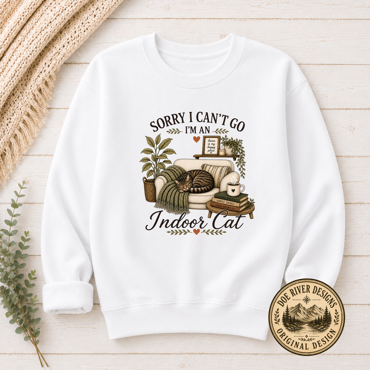 Sorry I Can't Go I'm An Indoor Cat T-Shirt or Sweatshirt | Funny Introvert Cat Lover Gift
