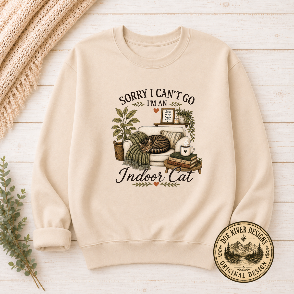 Sorry I Can't Go I'm An Indoor Cat T-Shirt or Sweatshirt | Funny Introvert Cat Lover Gift