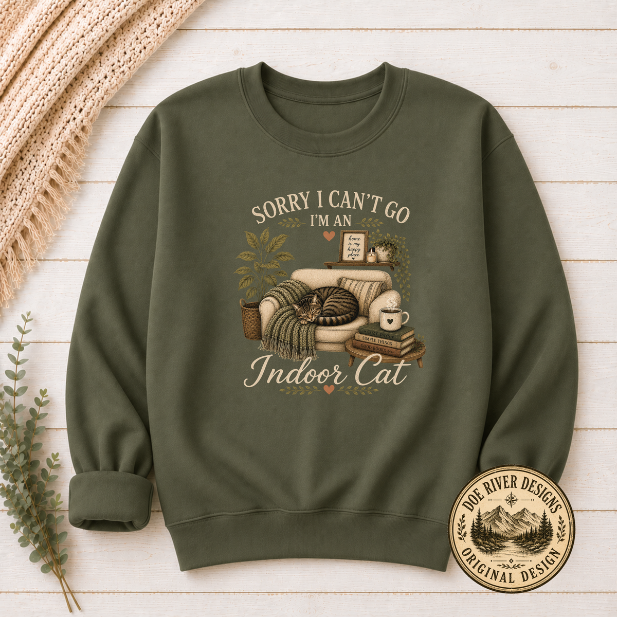 Sorry I Can't Go I'm An Indoor Cat T-Shirt or Sweatshirt | Funny Introvert Cat Lover Gift