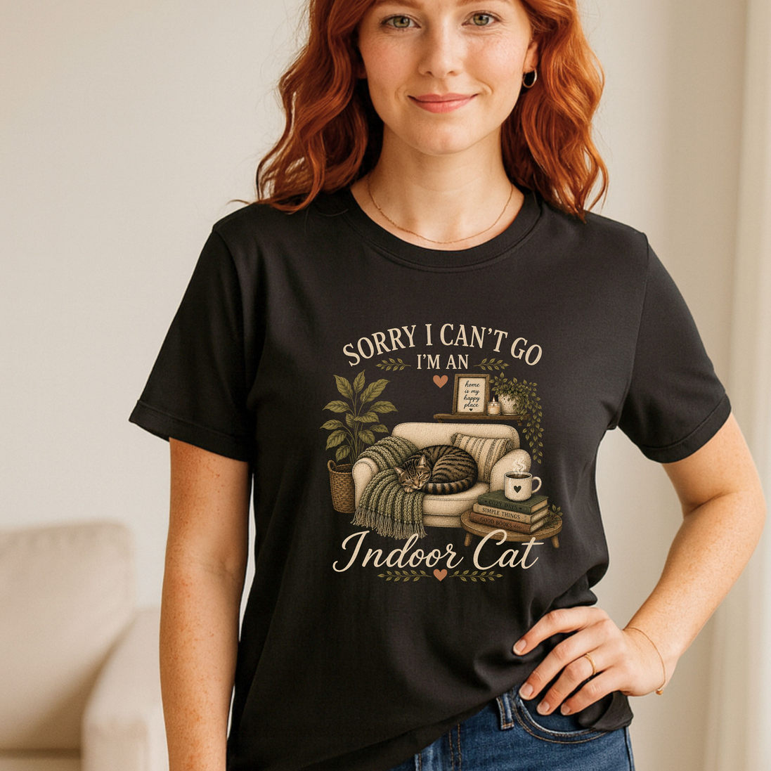 Sorry I Can’t Go I’m An Indoor Cat T-Shirt | Funny Introvert Tee