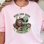 Big Foot and Alien Hide and Seek T-Shirt | Funny Graphic Tee